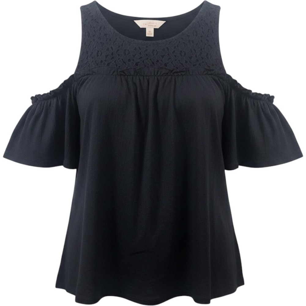 LC Lauren Conrad Small Cold Shoulder Blouse Women Navy Blue Excellent